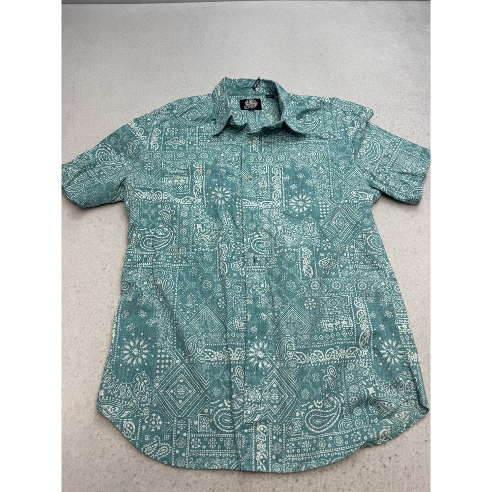 Reyn Spooner Shirt Mens Medium Green Paisley Short Sleeve Button Up Tailored